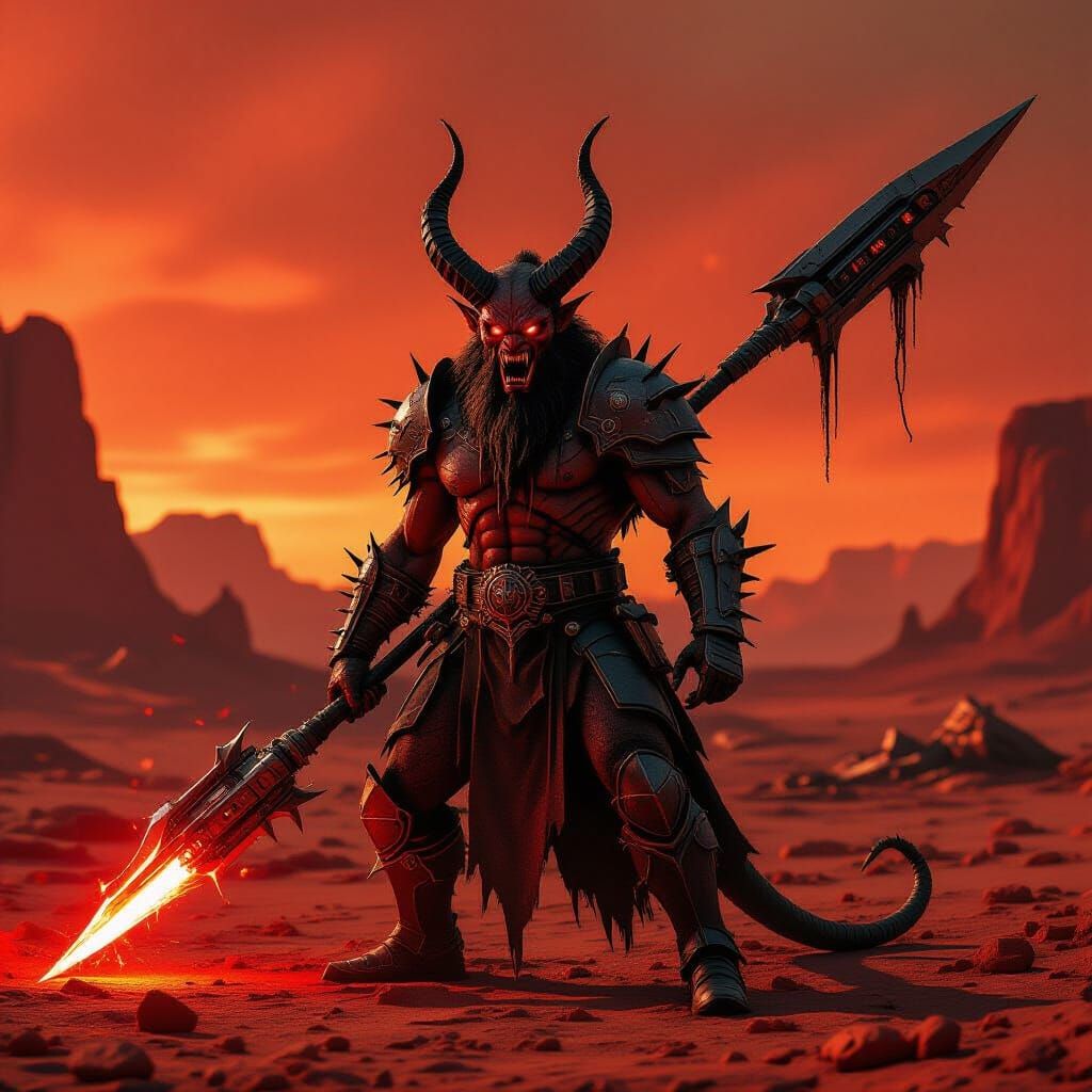 Terrifying Barbazu Devil Wielding Laser Glaive in Avernus