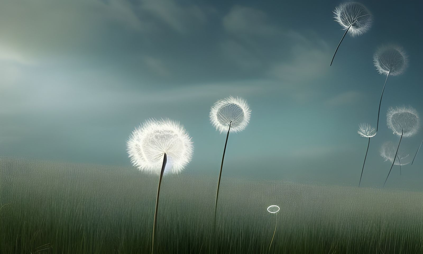 Dandelion Seeds Drifting in the Wind