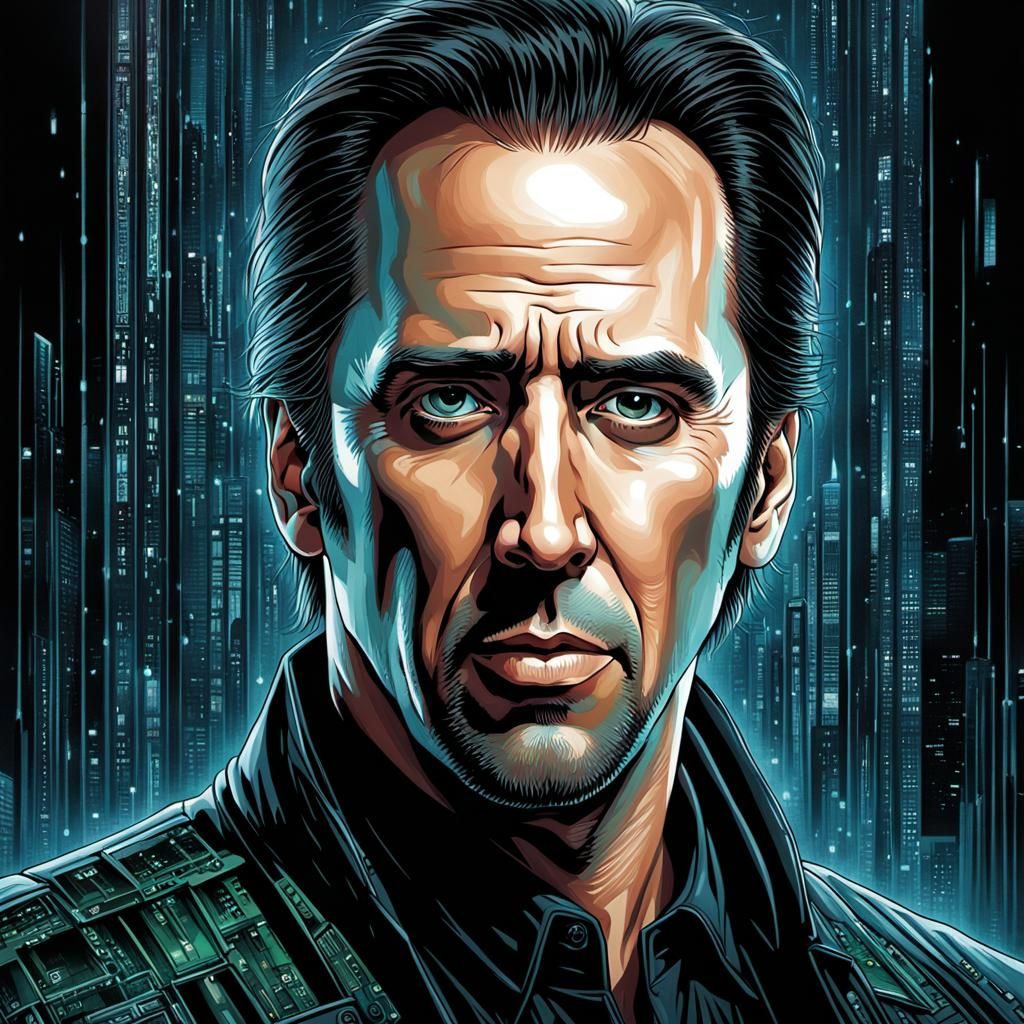 Nicholas Cage as Neo: Comic Book Art Portrait