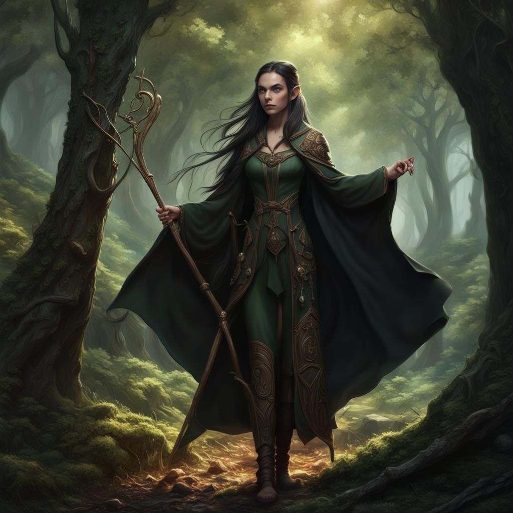 Elf Girl in Forest: Fantasy Concept Art