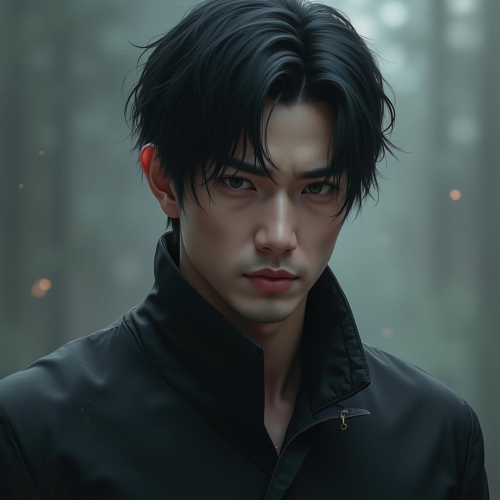 Intense Manhwa Portrait of Muscular Man with Grey Eyes