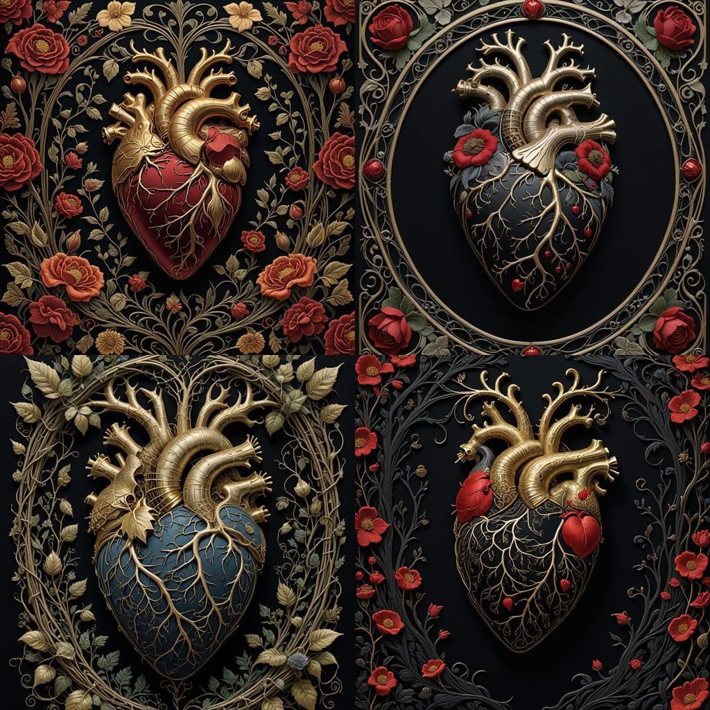 Art Nouveau Embroidered Heart in Gothic Horror Style