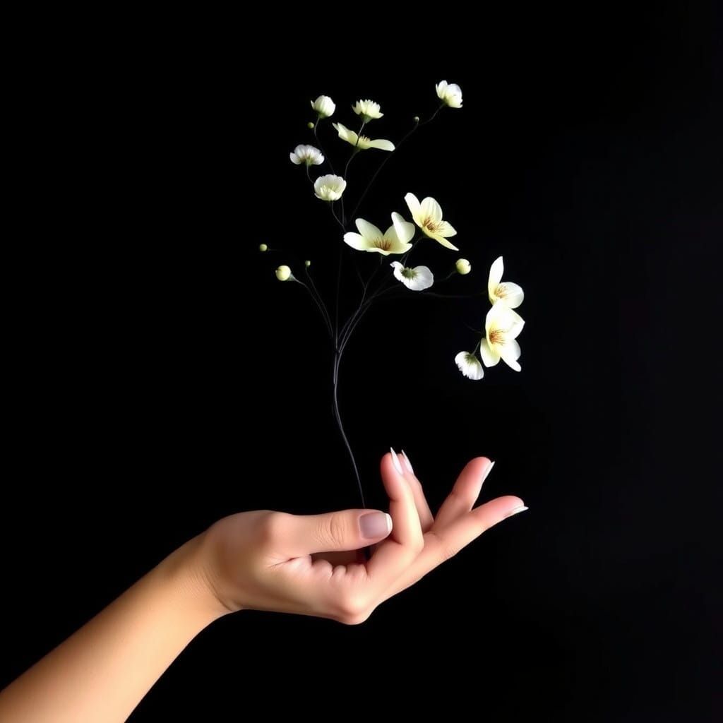 Serene Ikebana Flower Arrangement in Minimalist Style