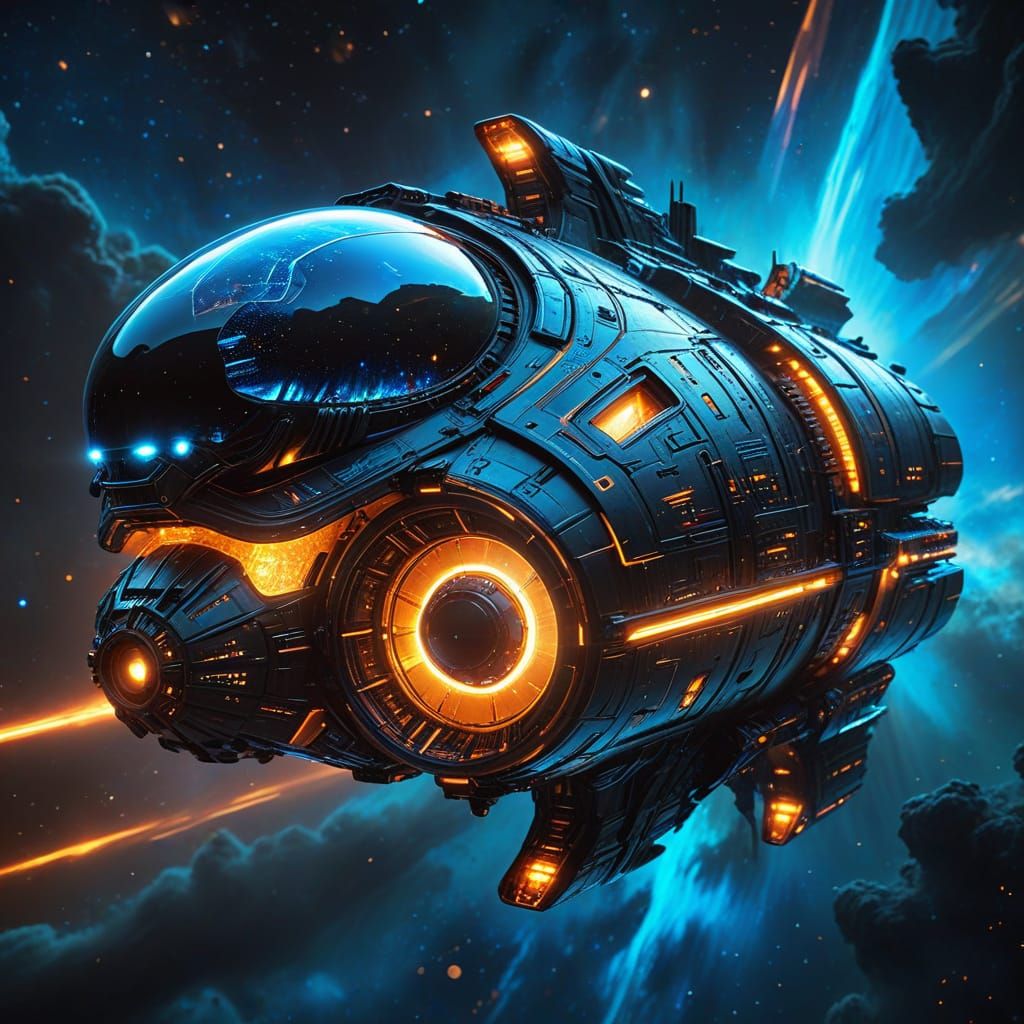 Rococo Spaceship with Nebula in Photorealistic Sci-Fi Art