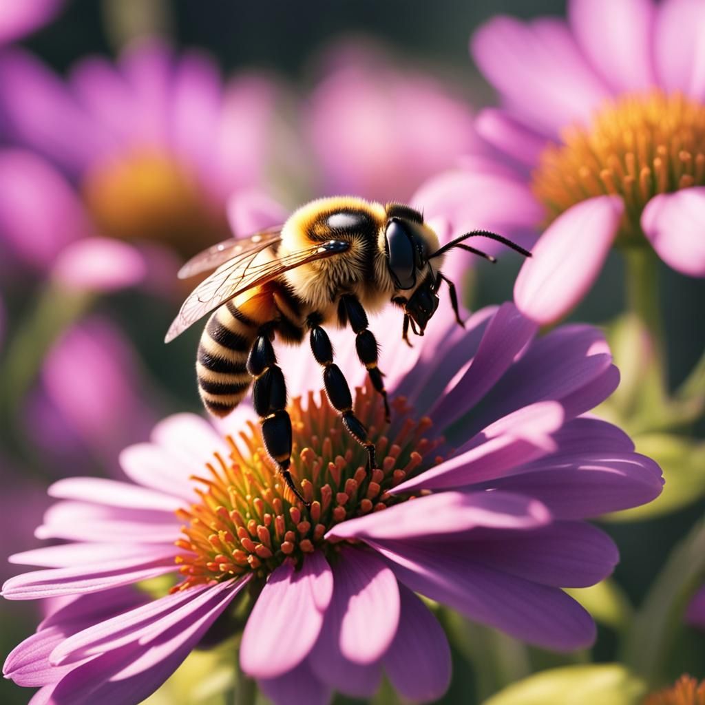 Bee on Flower: Extreme Close-Up Concept Art