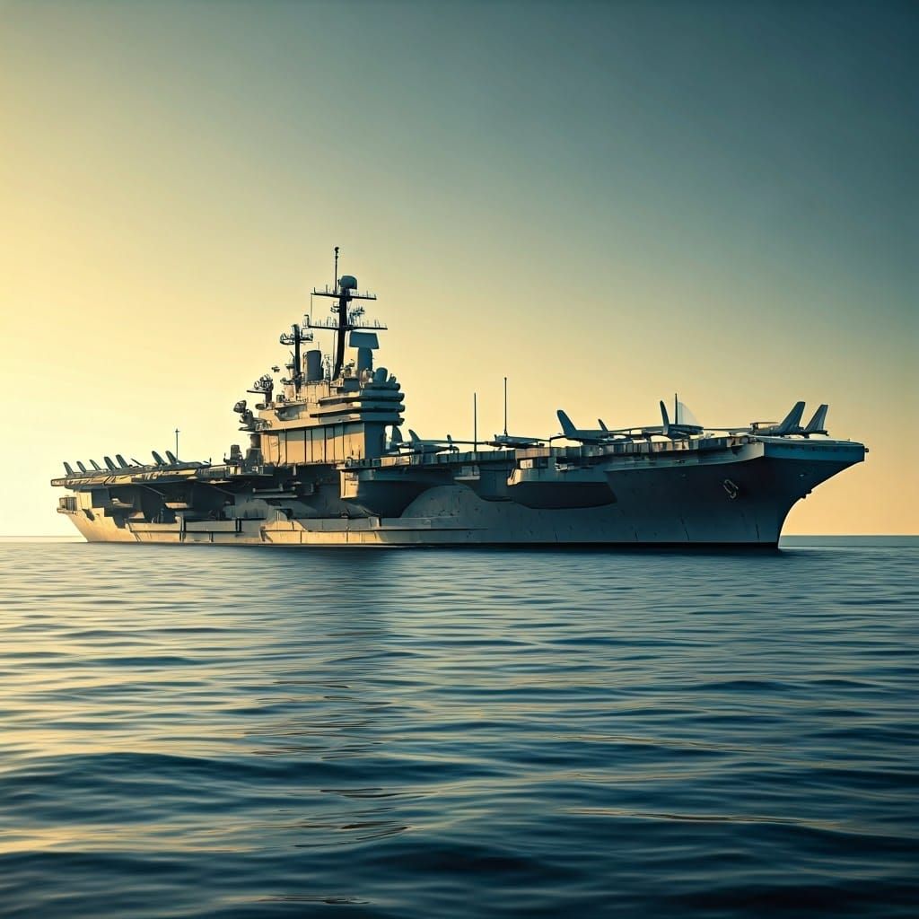 USS Lexington Aircraft Carrier in Golden Sunlight