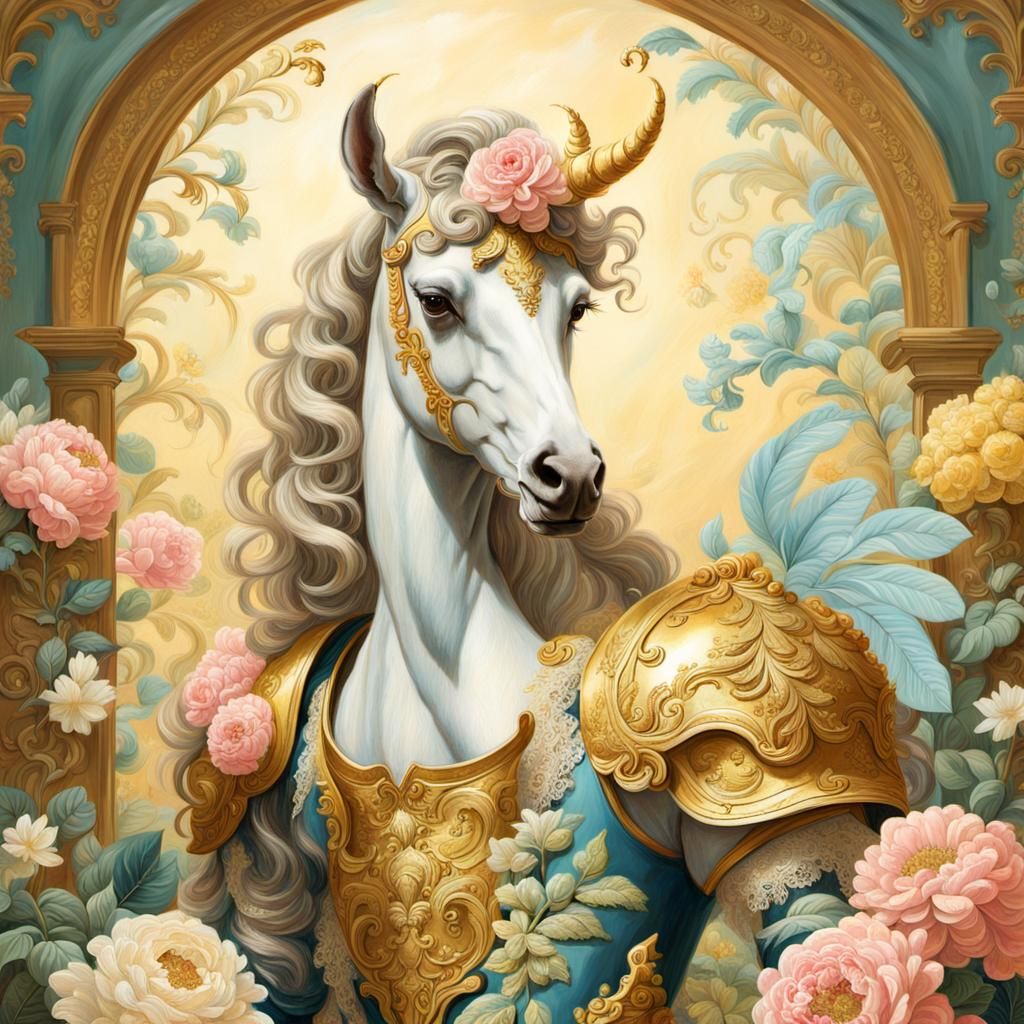 Centaur in Rococo Garden with Gilded Armor