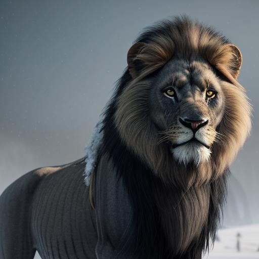 Majestic Black Lion in Snowy Landscape Concept Art