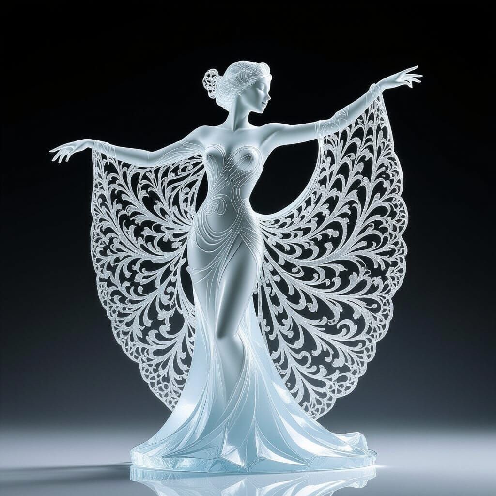 Ice Sculpture of Female Form in Art Nouveau Style