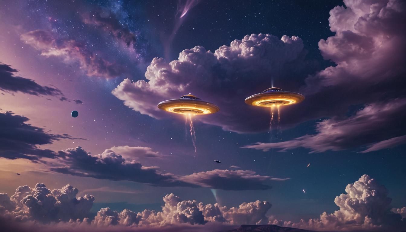 UFOs Soaring Through Starry Night Sky