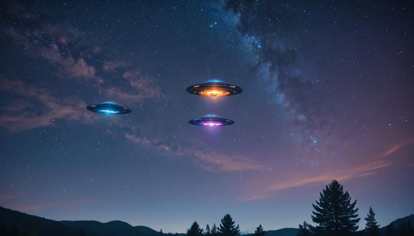 Cinematic UFOs Soaring in Starry Night Sky
