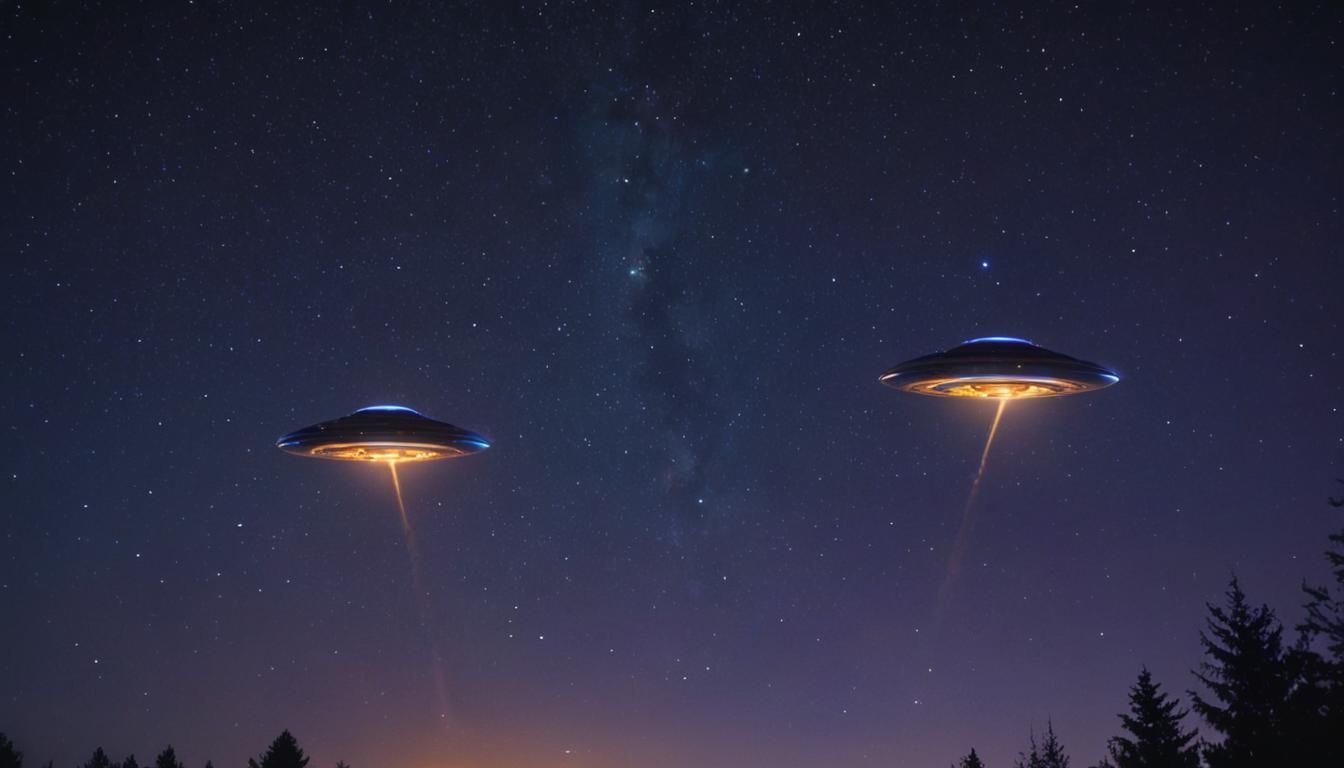 UFOs Soaring in Starry Night Sky: Cinematic Still