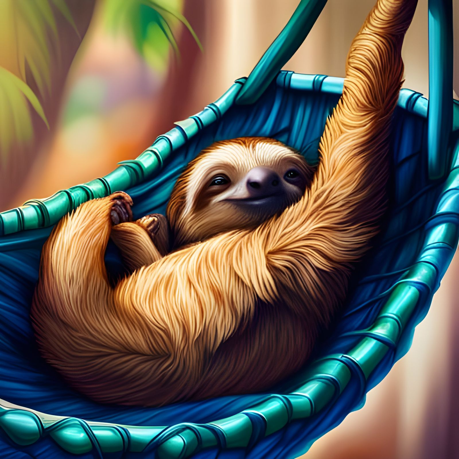 Sloths in Hammock: Hyperrealistic Splash Art