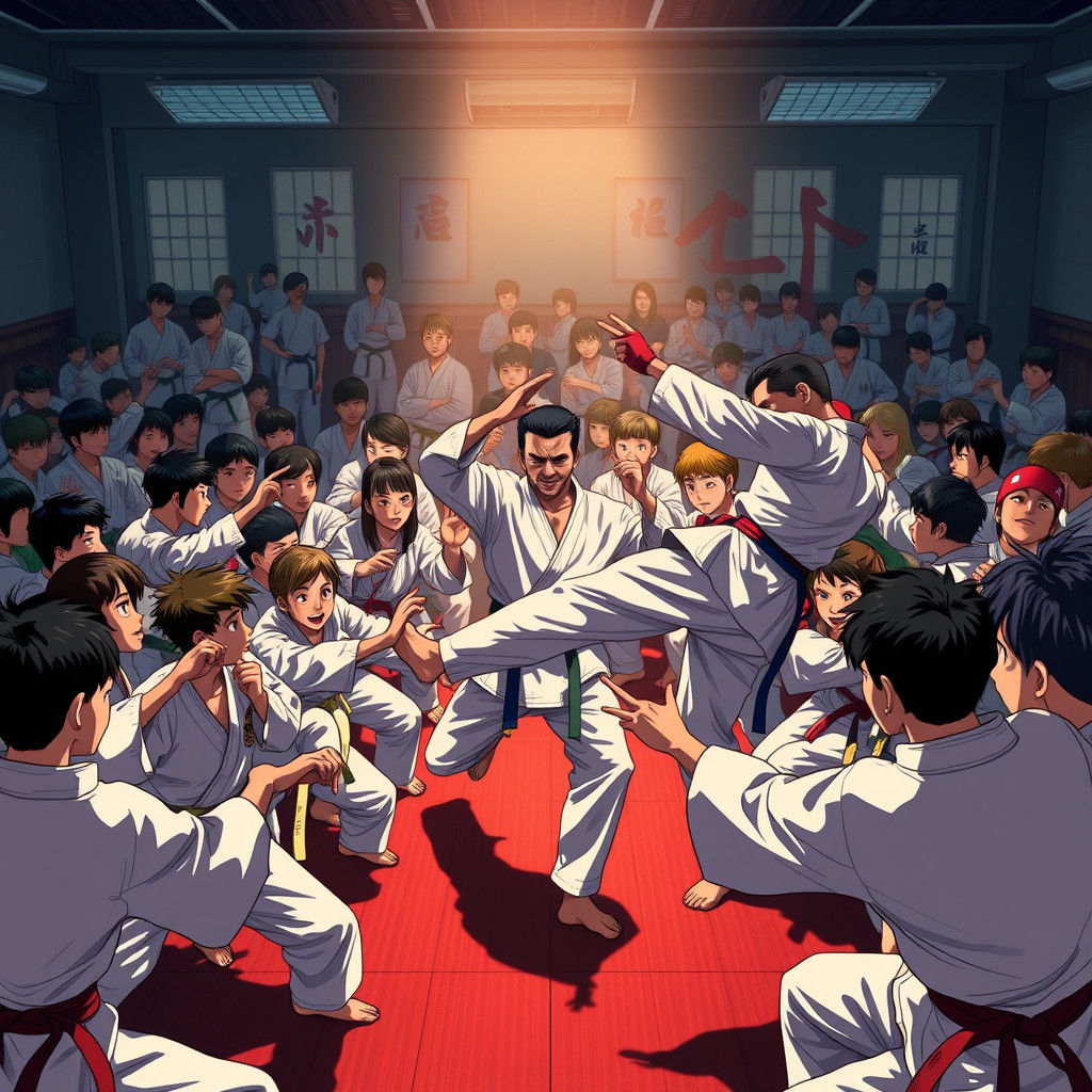 Intense Taekwondo Class in Anime Style