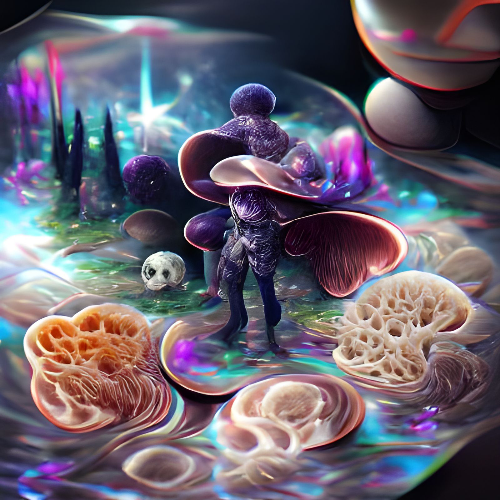 Omniscient Fungi: Holographic Astral Cosmic Illustration