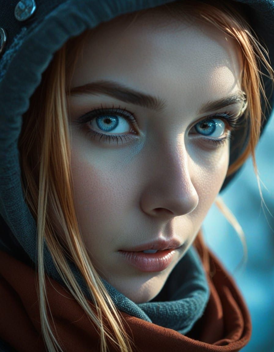 Ethereal Ice Blue Sci-Fi Portrait in Cinematic Film Style