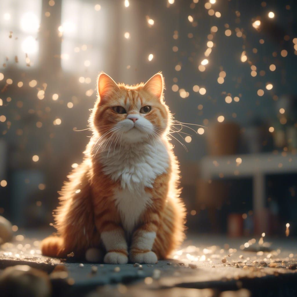 Cinematic Ginger Cat Portrait with Film Grain