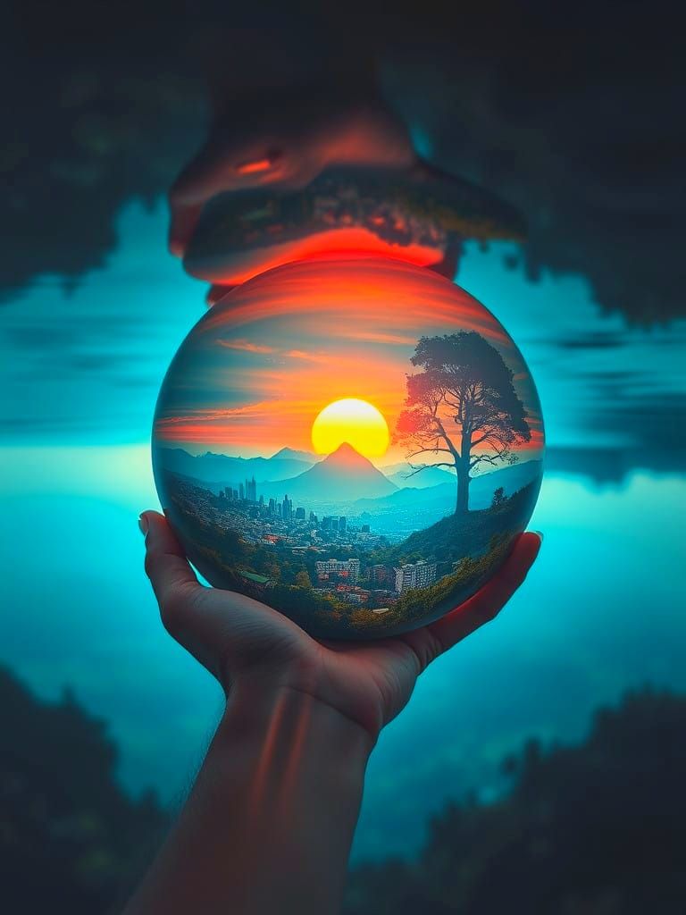 Ethereal Sunset Sphere in Human Hand