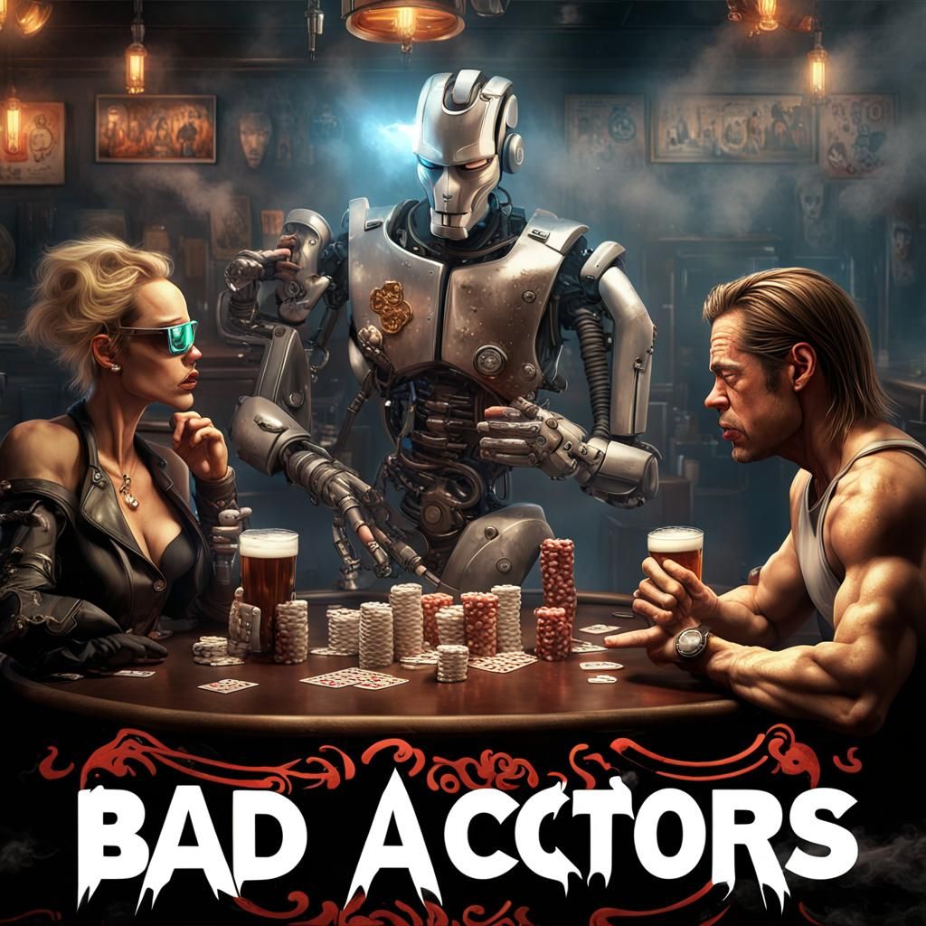 Cyborg Brad Pitt in Mad Max Bar: Digital Art