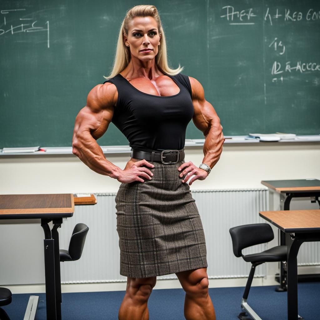 Austrian Teacher with Bodybuilder Physique in Classroom