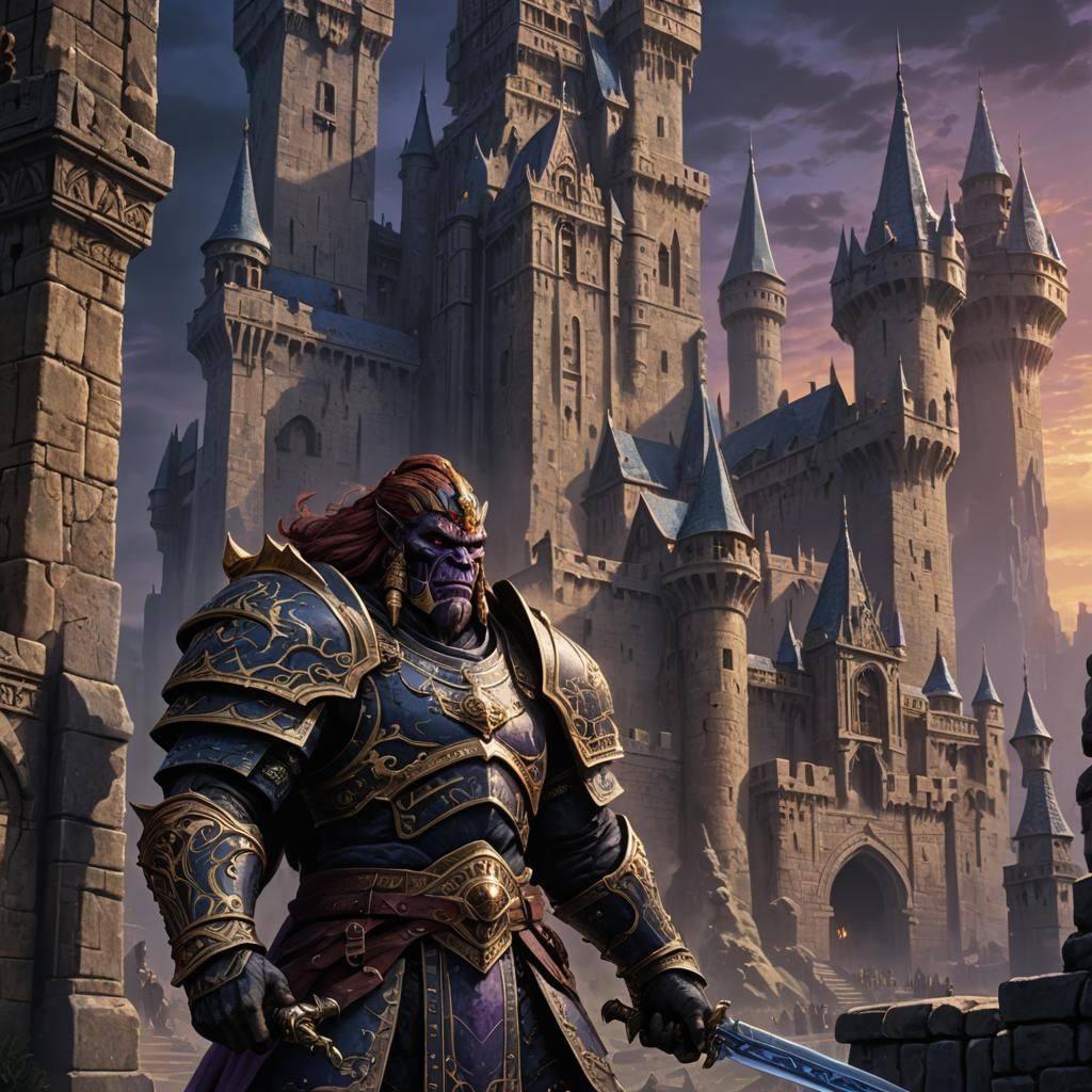Menacing Dark Lord in Front of Evil Castle