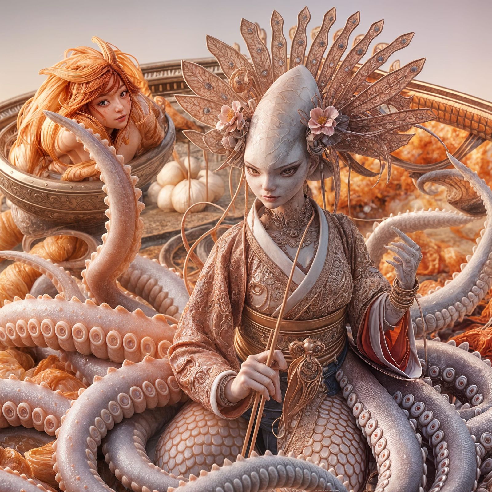 Fierce Korean Squid Enjoys Kimchi: 3D Concept Art