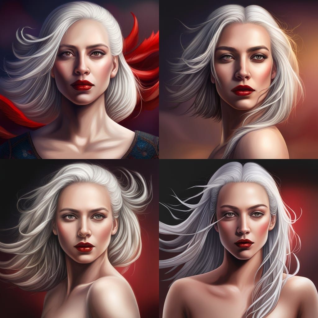 Hyperrealistic Portrait of Mature Woman with White Hair