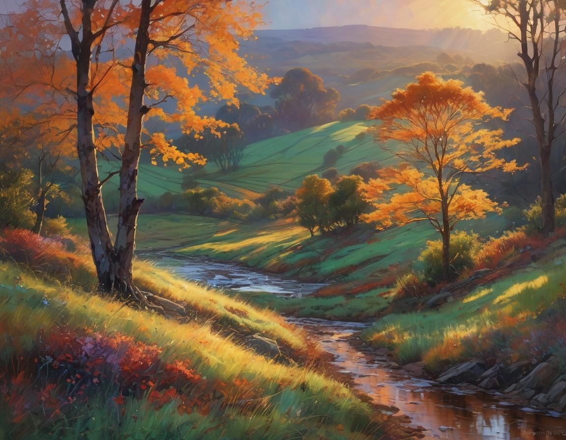 Autumn Landscape Shines After Rain, Impressionistic Style