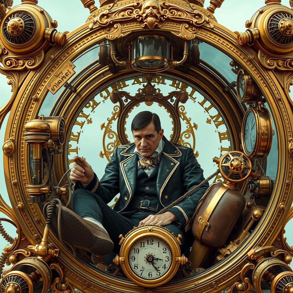 Steampunk Time Machine with Brass and Clockwork Details
