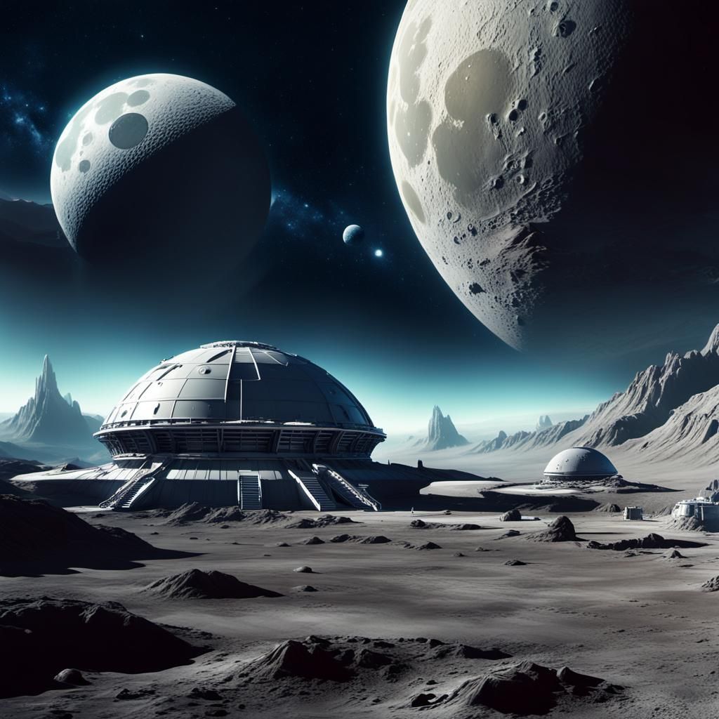 Hyper-Realistic Moon Base in a Sci-Fi Landscape