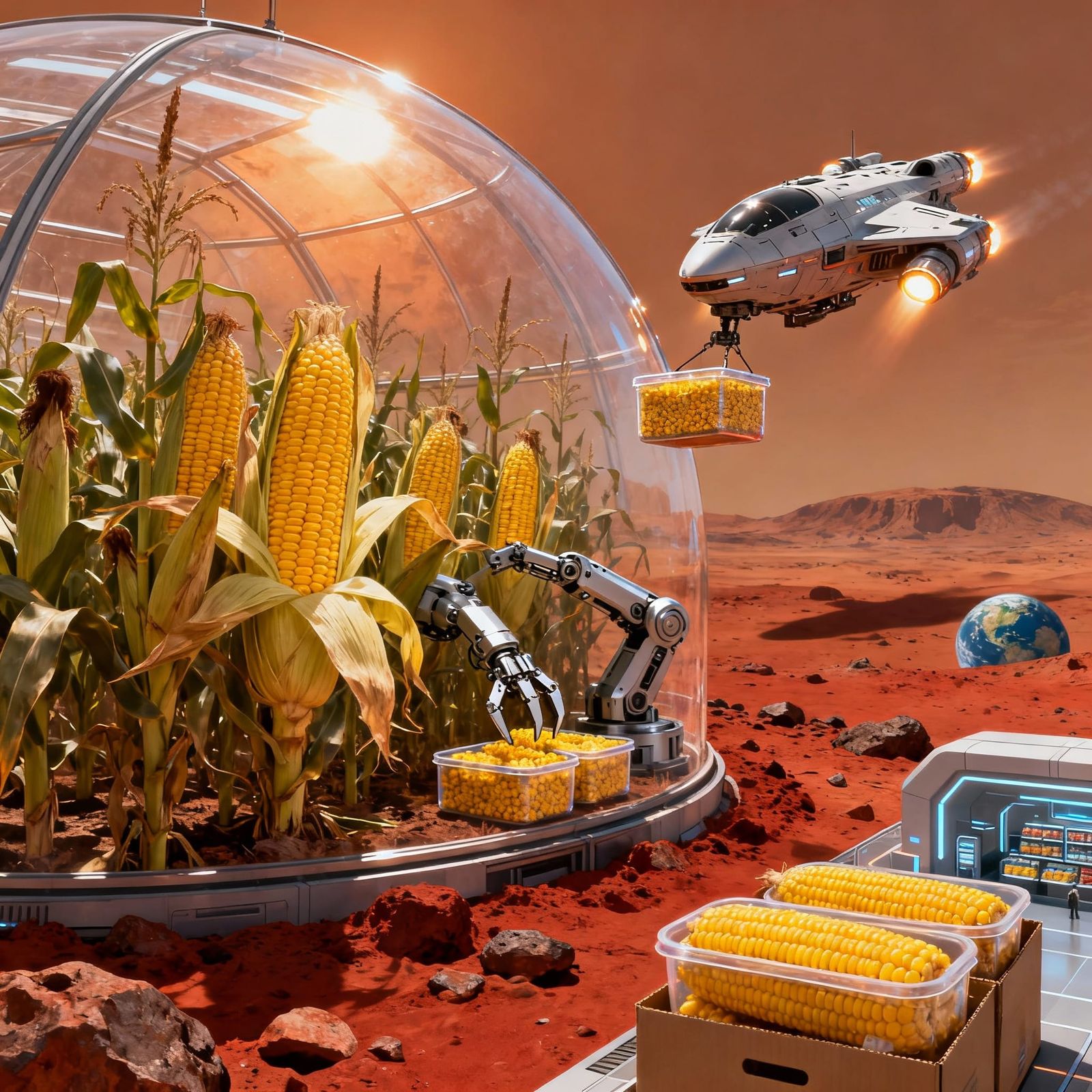 Mars Corn Harvested by Robots for Earth Consumption