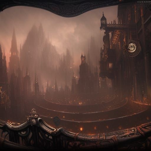 Detailed Dark Steampunk Matte Painting in 8K