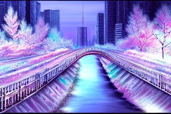 Futuristic Frost in Japan: Hyper-Detailed Neon Art
