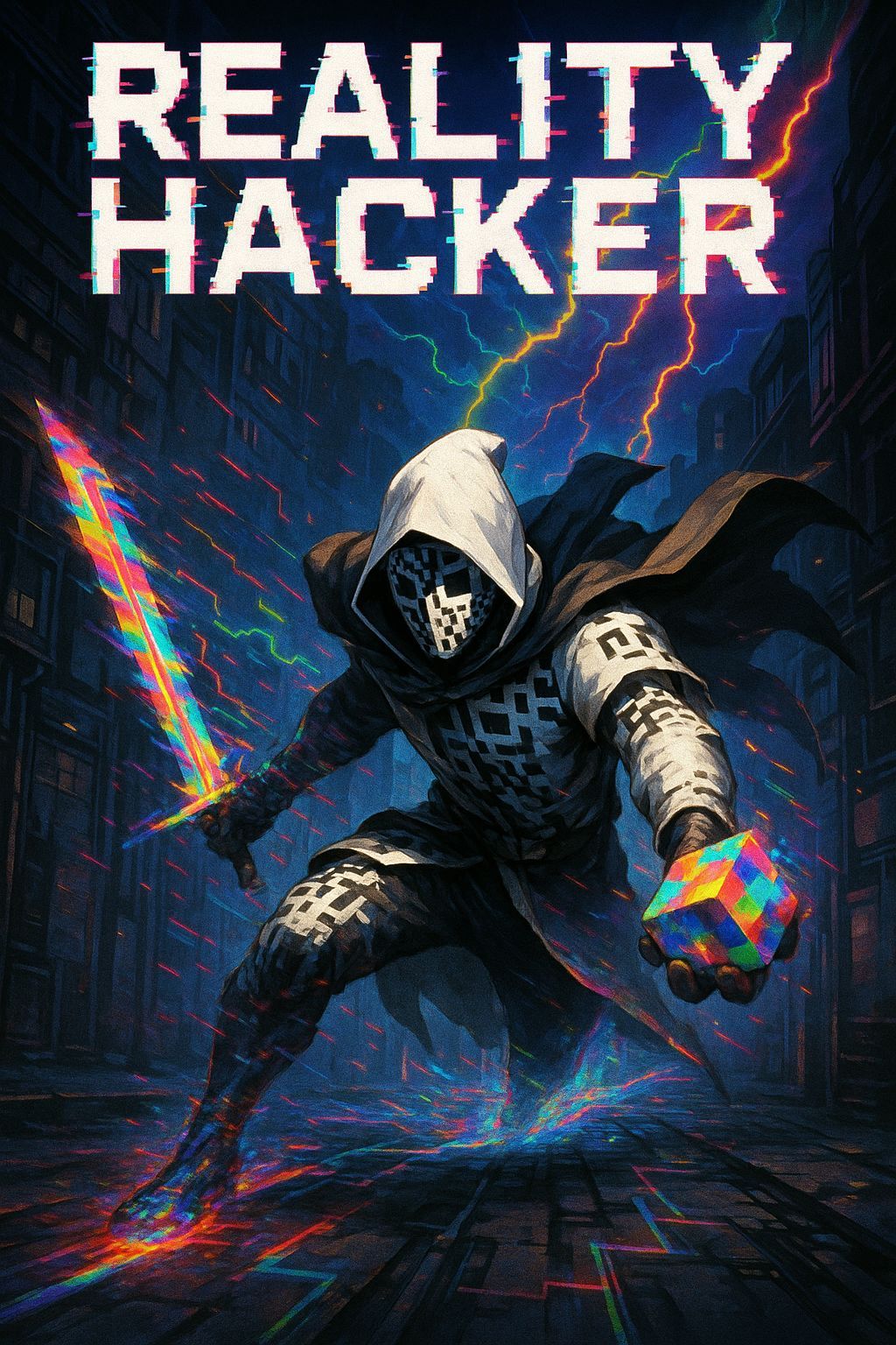 Cyberpunk Reality Hacker Escaping Glitch Storm