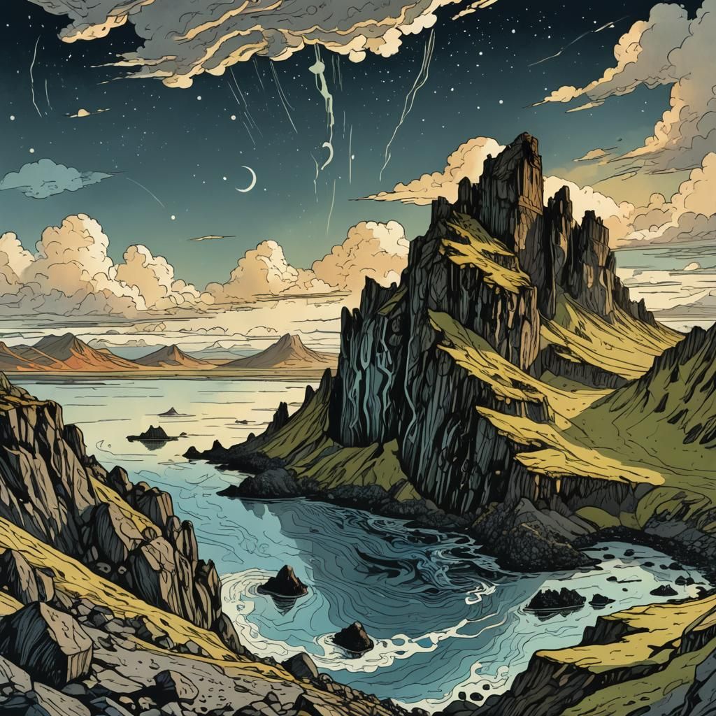 Dramatic Island Landscape in Retro Fantasy Style