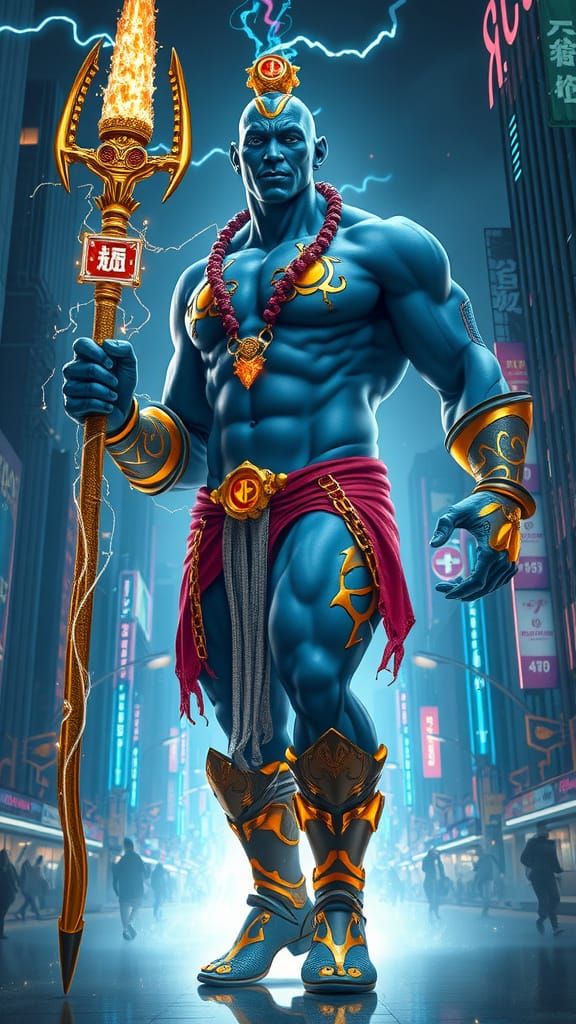 Cyberpunk Genie Emerges in Futuristic City