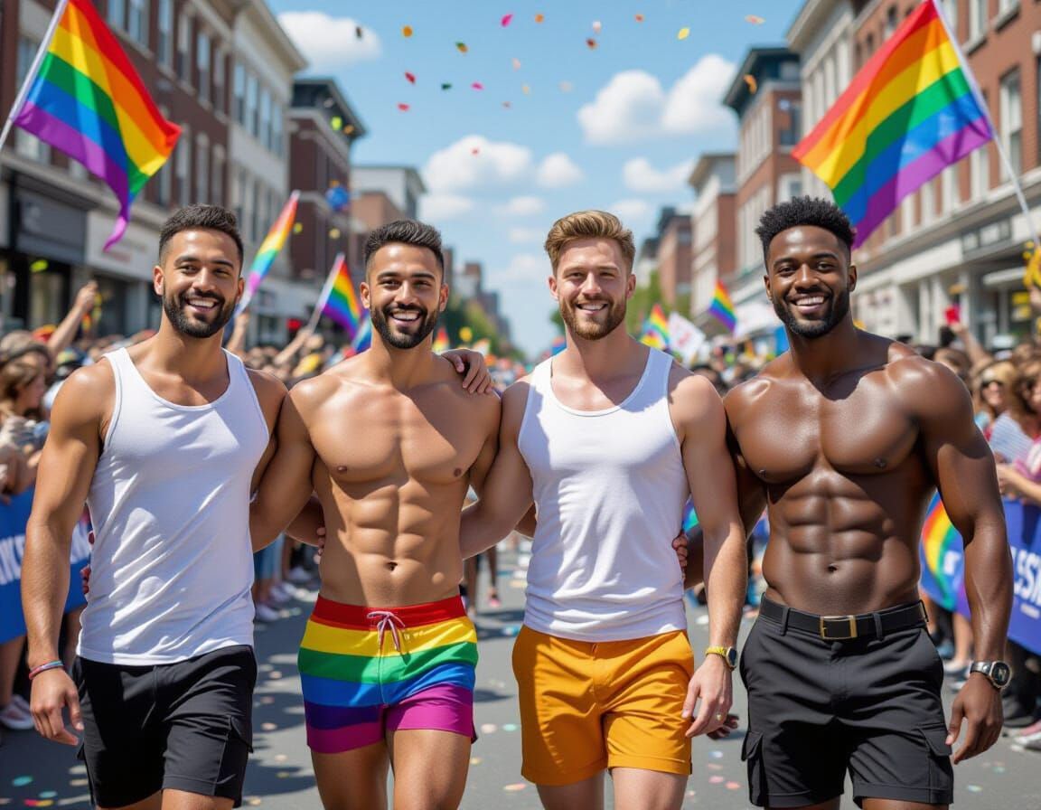 Joyful Pride Parade with Diverse Group of Men