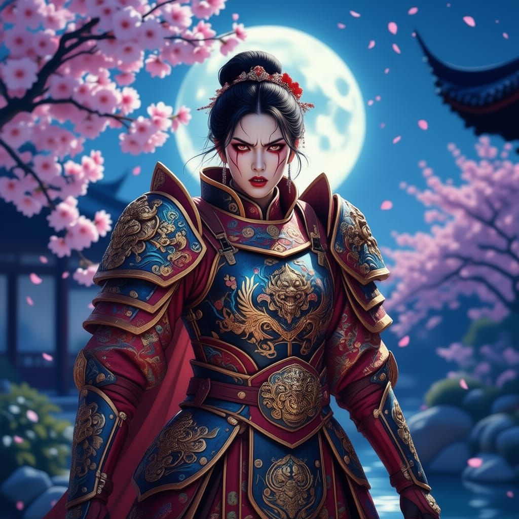 Fearsome Chinese Warrior Woman in Ornate Armor