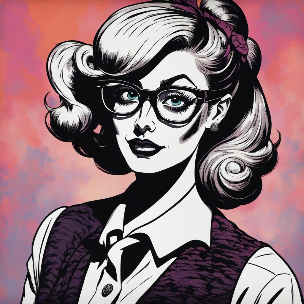 Humorous Nerd Caricature with X-Ray Glasses