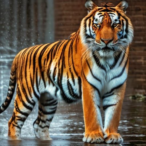 Figure Emits Light in Rainy Cityscape, Impressionistic Oil P...