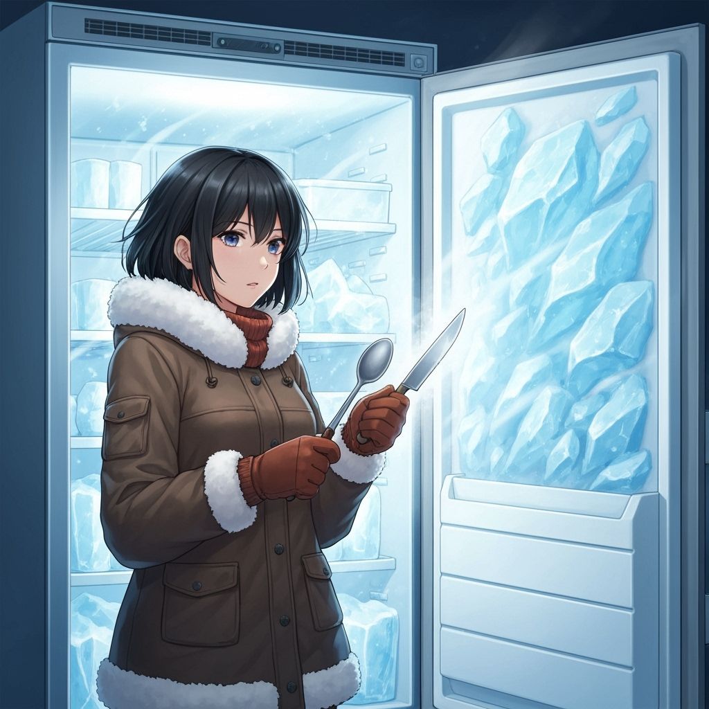 Anime Woman Battles Ice Inside Giant Refrigerator