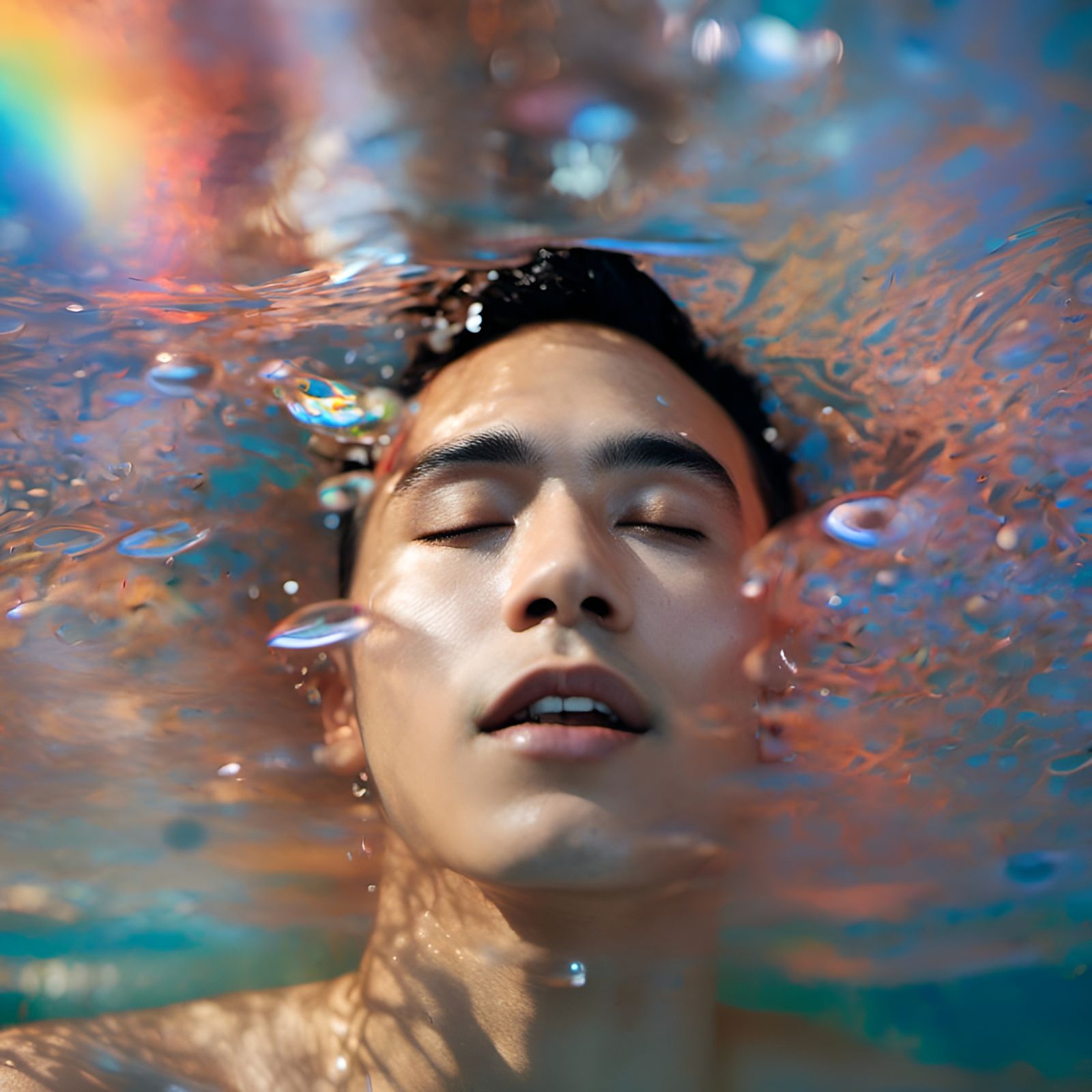 Masculine Latino Man in Liquid Rainbow Light Style