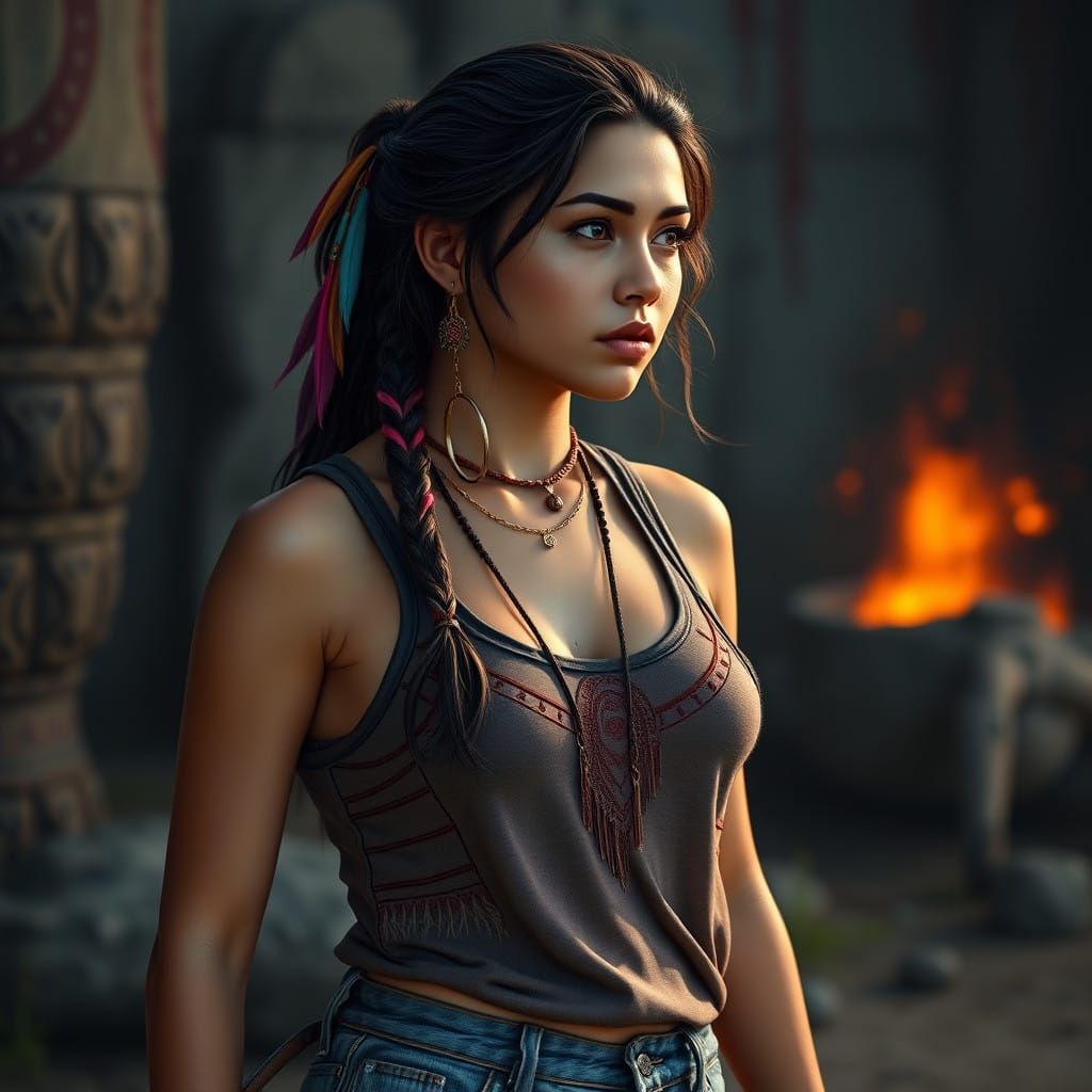 Hyperrealistic Native American Goddess in Vibrant Fantasy La...