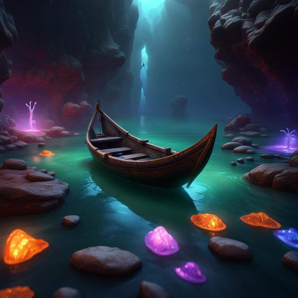 Underground River with Carved Animals: Fantasy Concept Art