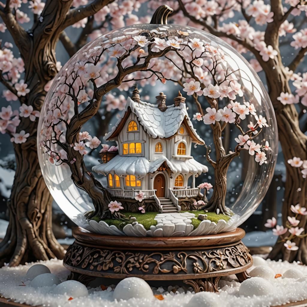 Magical Fairy Cottage Inside Crystal Pumpkin Globe