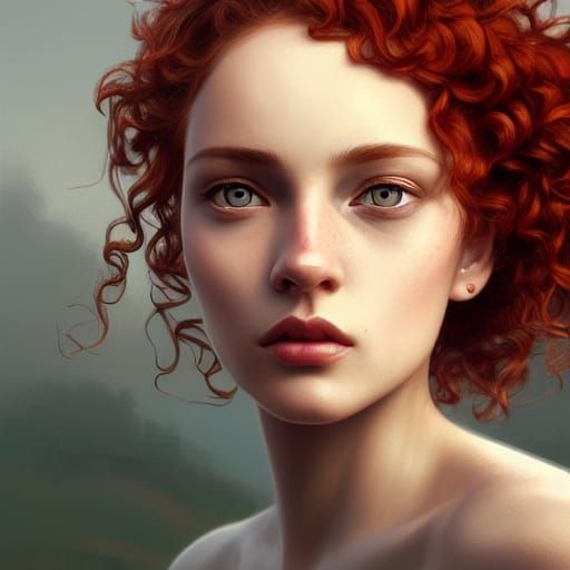 Red-Haired Beauty in Countryside Portrait