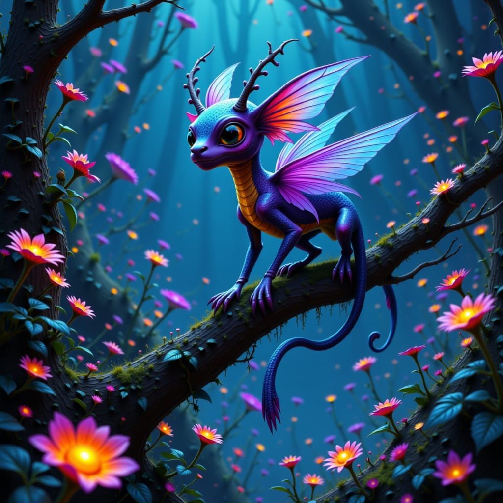 Bioluminescent Creature in Alien Forest