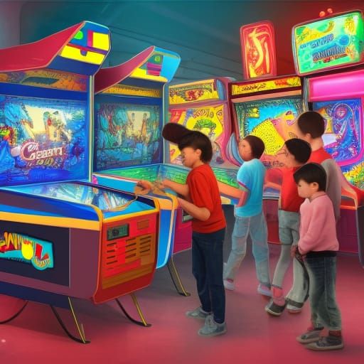 Kids Playing Pinball: Detailed Matte Painting