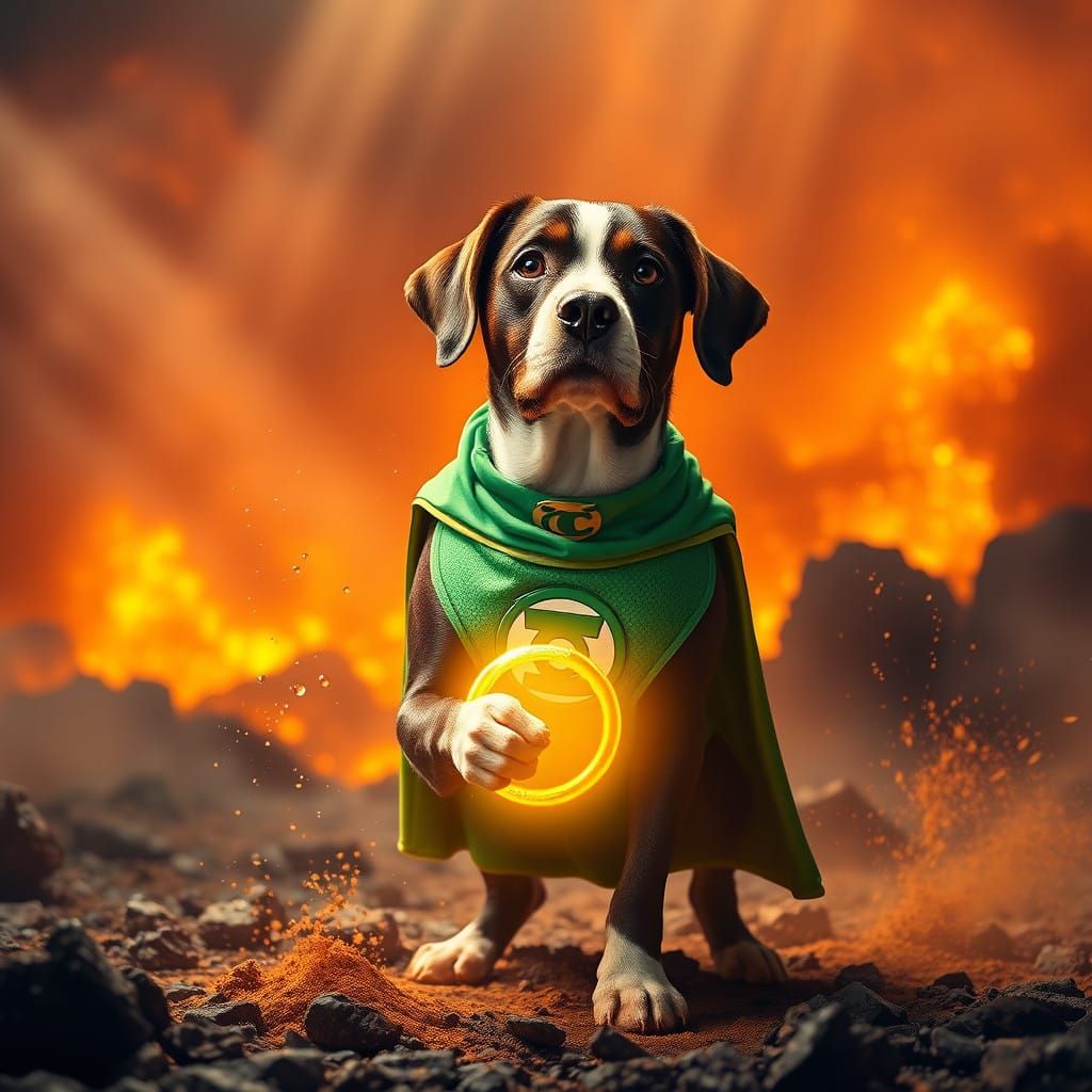 Heroic Green Lantern Dog Channels Fiery Energy in Epic Fanta...