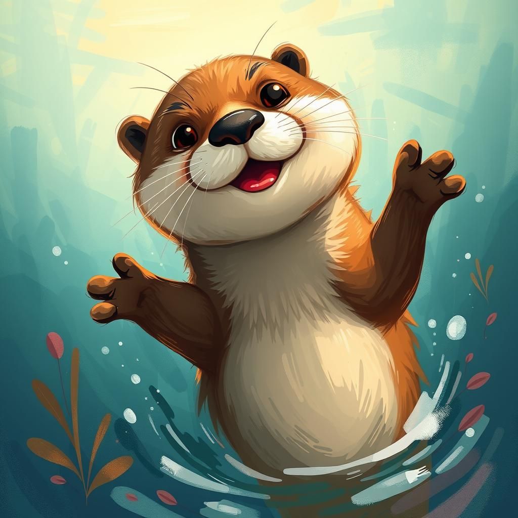 Playful Otter in Aquatic Setting: Whimsical Digital Art